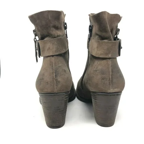 Paul Green Boots Women's 7 Brown Suede Zip Ankle Strap Heel Bootie Heel